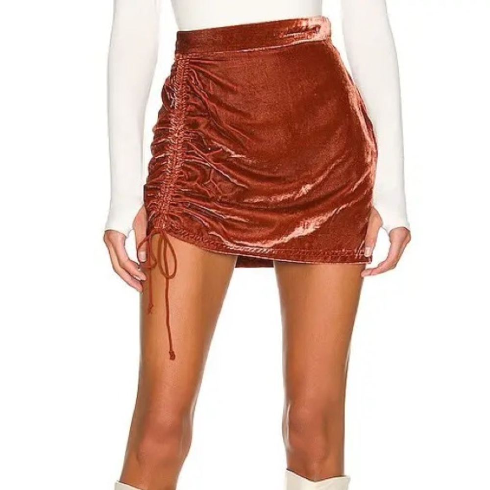 NWT Free People Vivienne Velvet Mini Skirt in burnt orange